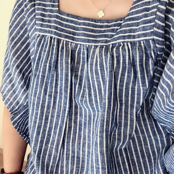 beachlunch lounge Blue White Stripe batwing sleeve women top xs - Picture 6 of 8